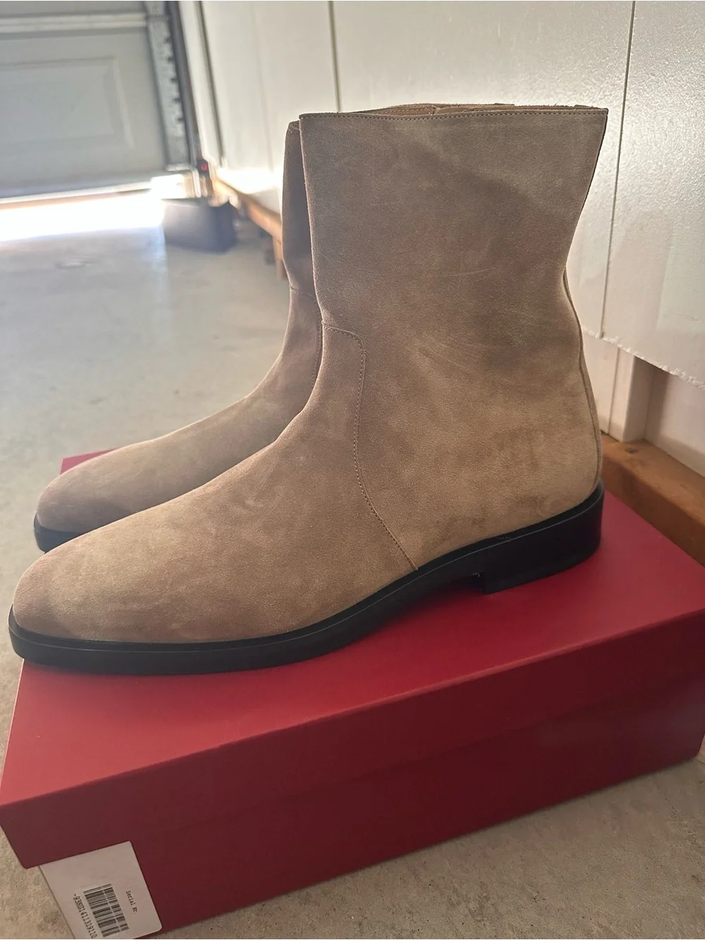 Salvatore Ferragamo Beige Suede Pointed Toe Ankle Boots